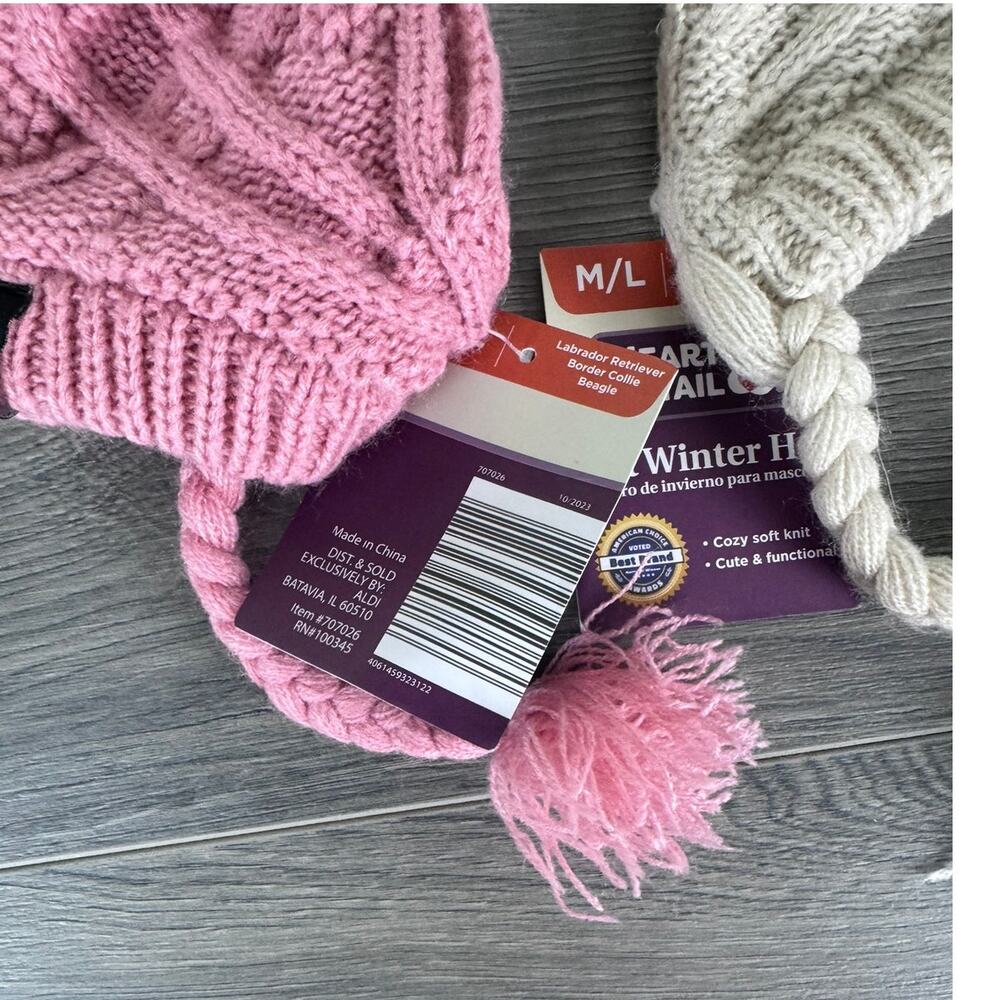 Heart to Tail Pet Winter Hats M/L Pink Cream Lot of 2 NEW NWT - Picture 3 of 6